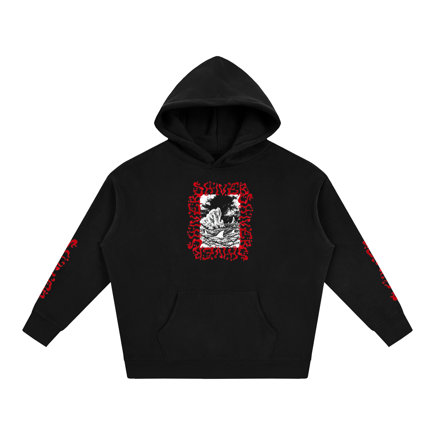 Shiver Sharks - Regular Fit Hoodie - Red on black