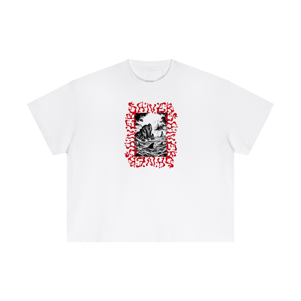 Shiver Sharks - Boxy High Cut - Red on white
