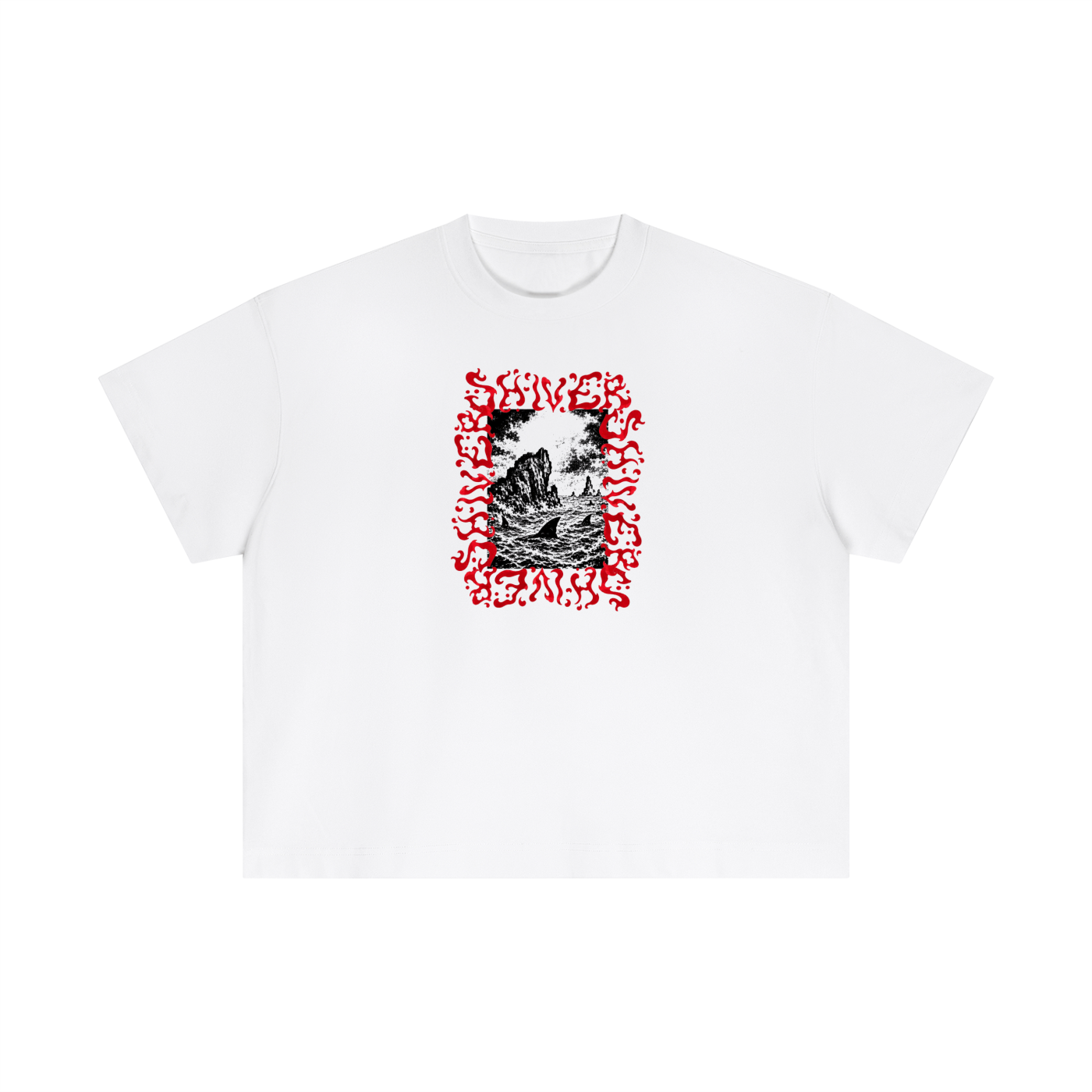 Shiver Sharks - Boxy High Cut - Red on white