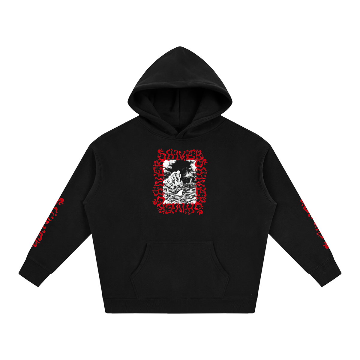 Sharks - Hoodie - Red on black with sleeves