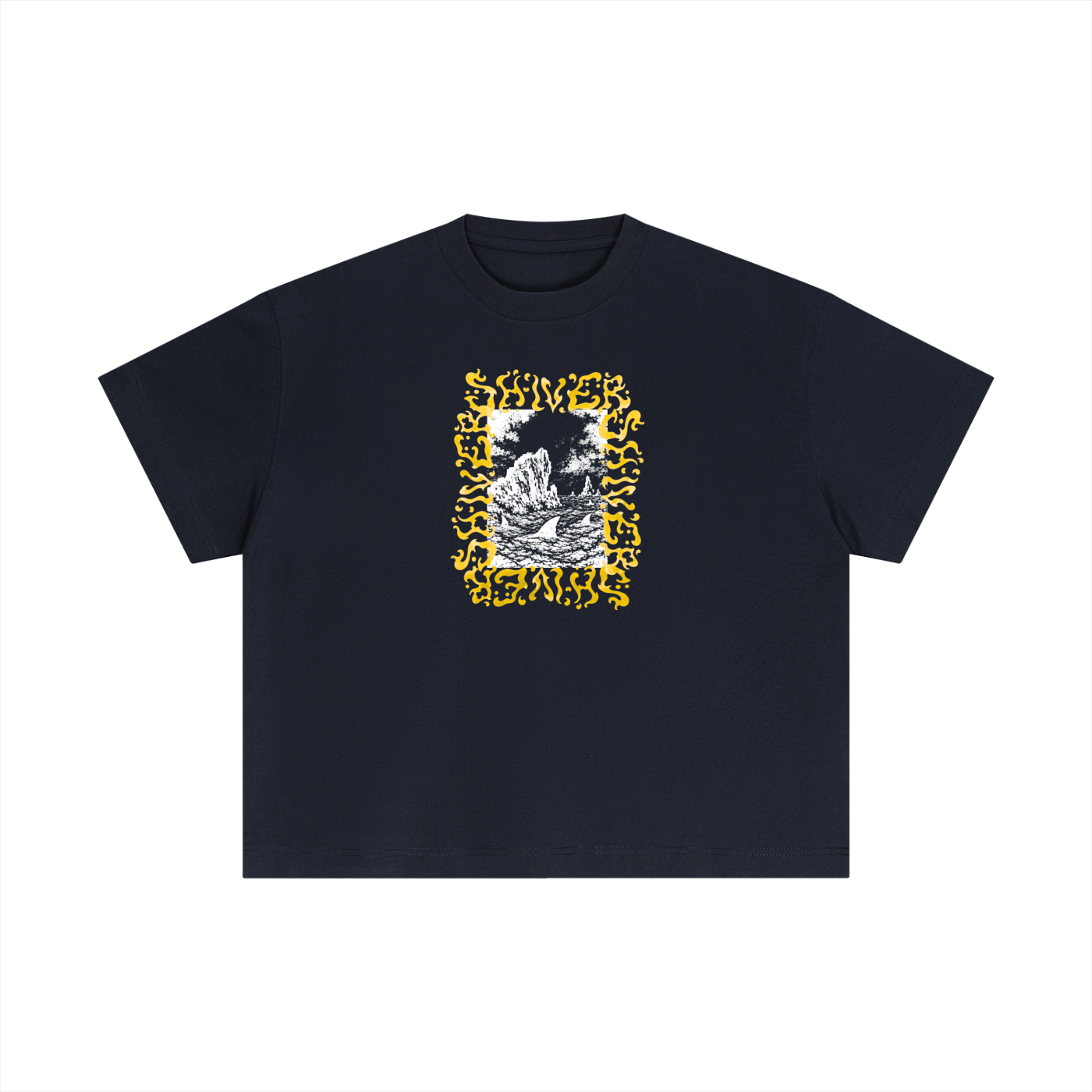 Shiver sharks - Boxy High Cut- Yellow text