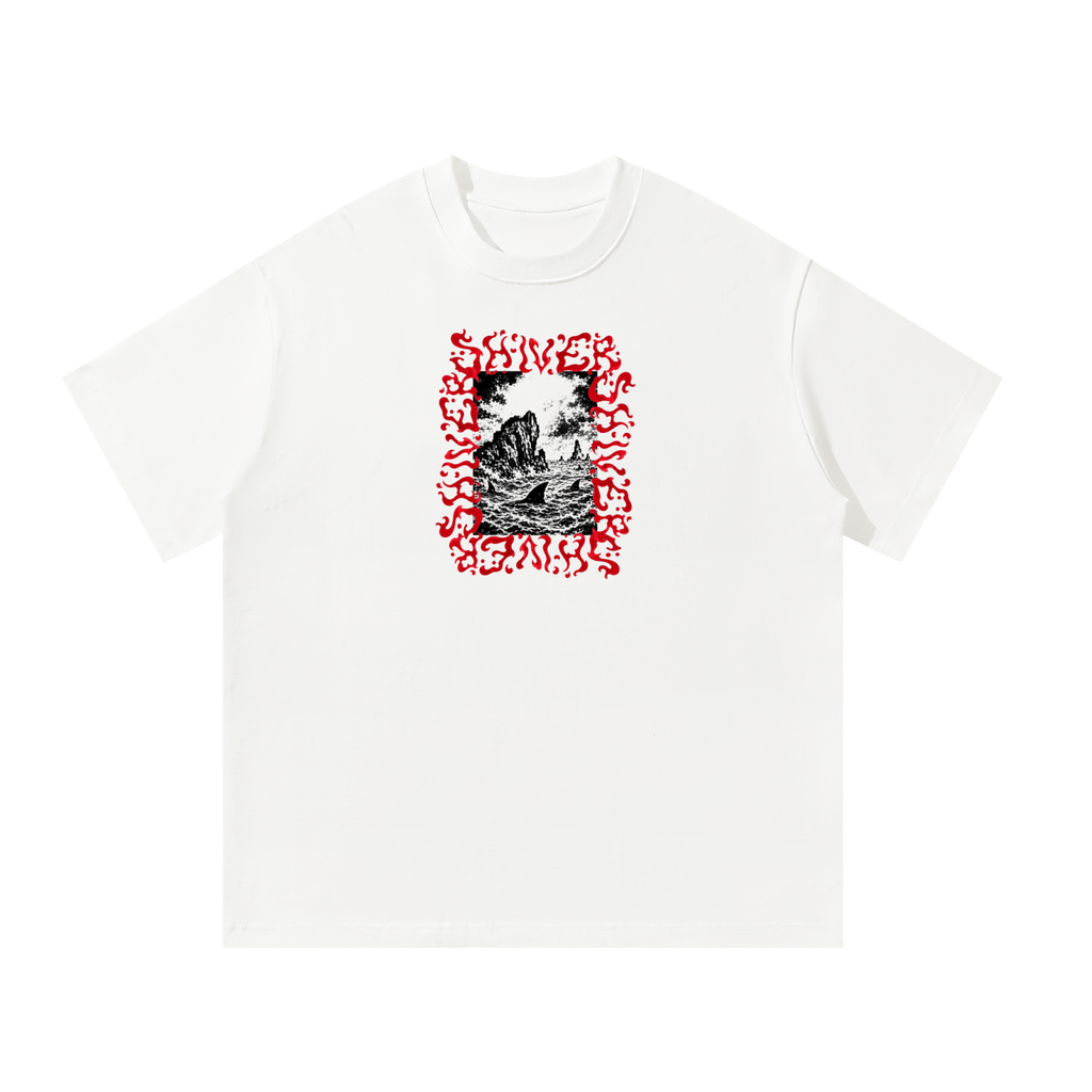 Shiver Sharks - Loose Fit -  Red on White