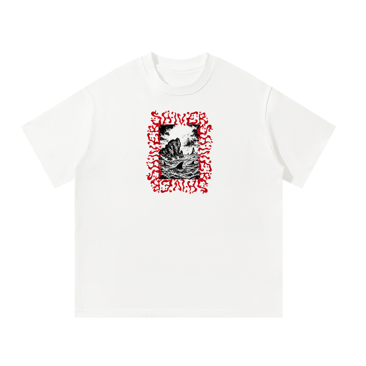 Shiver Sharks - Loose Fit -  Red on White